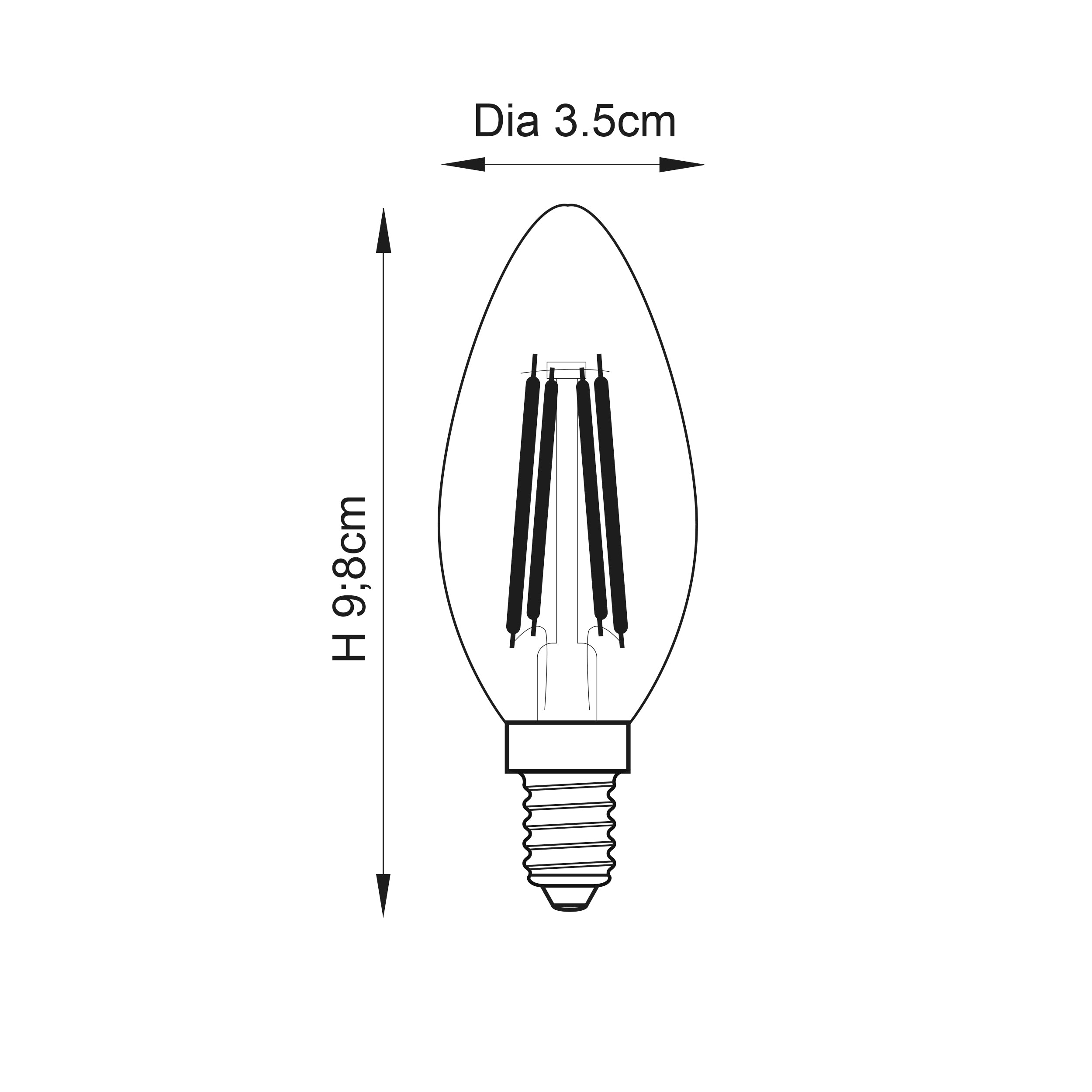 Endon E14 LED 4W Candle Bulb - 2700K - Dimmable - Clear Glass