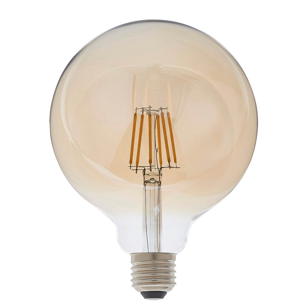 Endon E27 LED 6W 125mm Globe Bulb - 2500K - Dimmable - Amber Glass