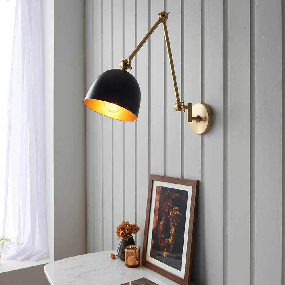 Endon Lehal Single Light Wall Light - Antique Solid Brass & Matt Black