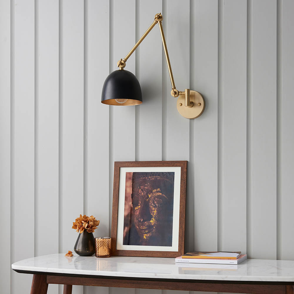 Endon Lehal Single Light Wall Light - Antique Solid Brass & Matt Black