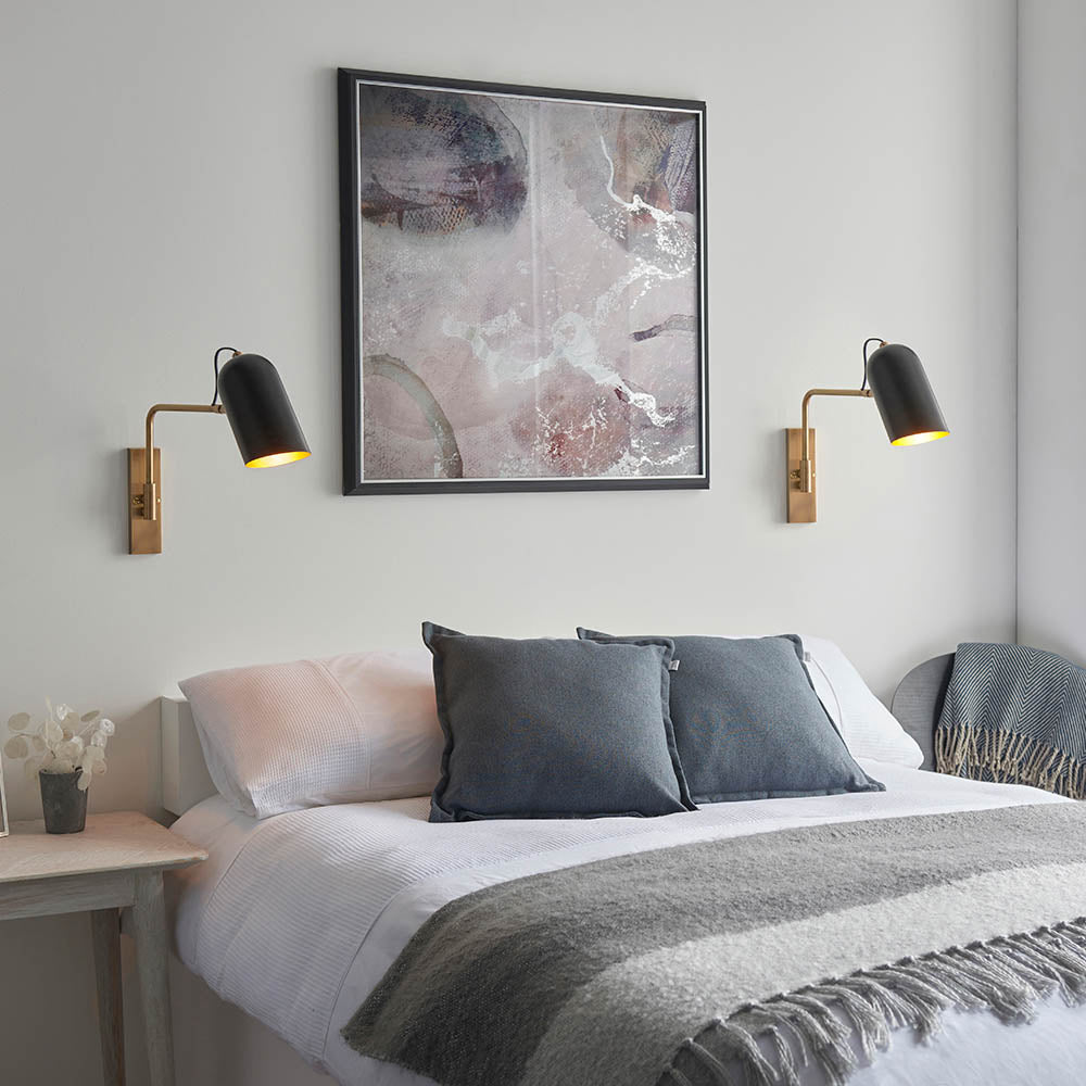 Endon Navren Single Light Wall Light - Antique Solid Brass & Matt Black