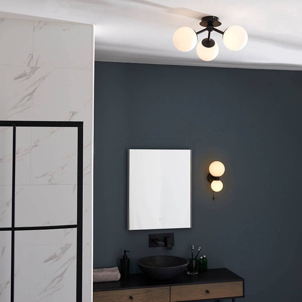 Endon Pulsa 3 Light Semi Flush - Matt Black & Matt White Glass
