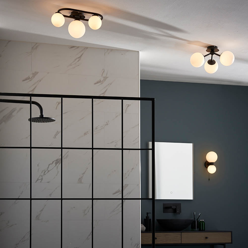 Endon Pulsa Oval 3 Light Semi Flush - Matt Black & Matt White Glass