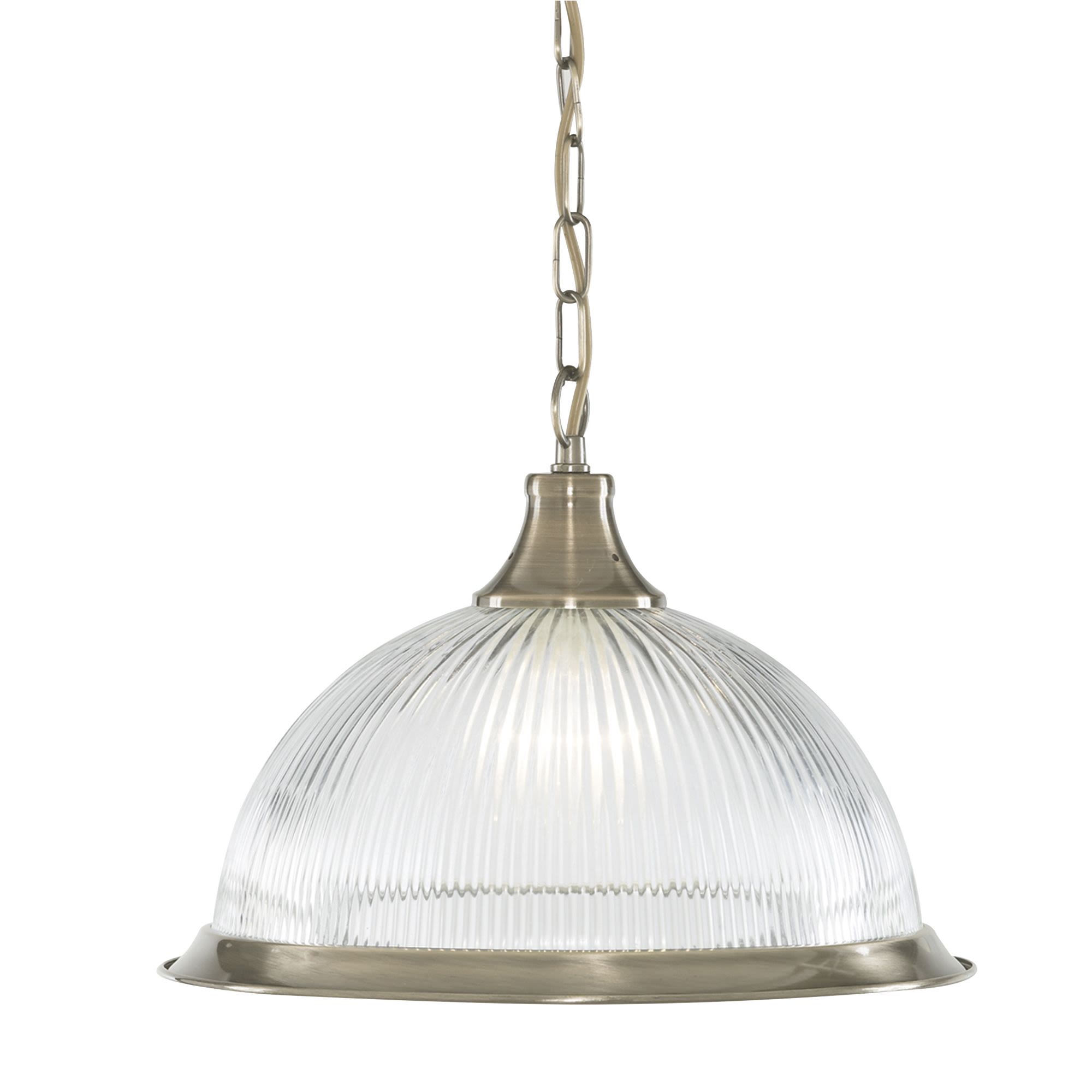 Searchlight American Diner pendant light with ribbed clear glass dome shade on a chain - view 2