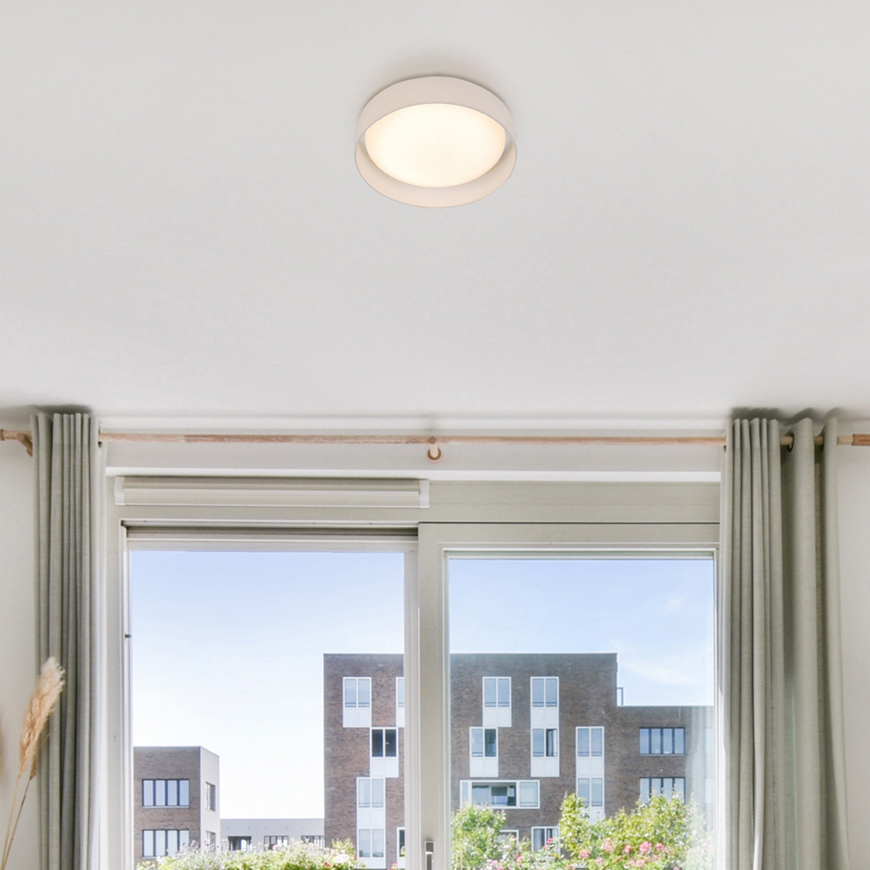 Searchlight Garson LED Flush - White Fabric & Acrylic Diffuser