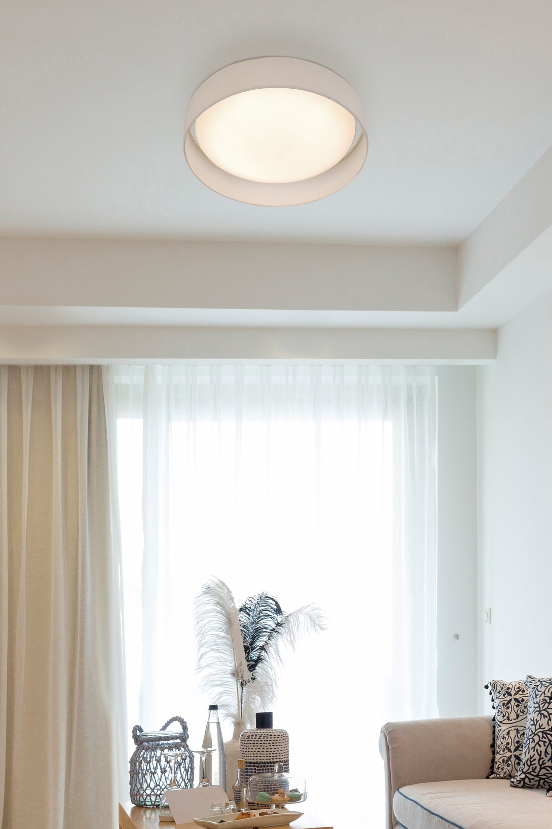 Searchlight Garson LED Flush Ceiling Light Large - Acrylic & White Fabric Shade