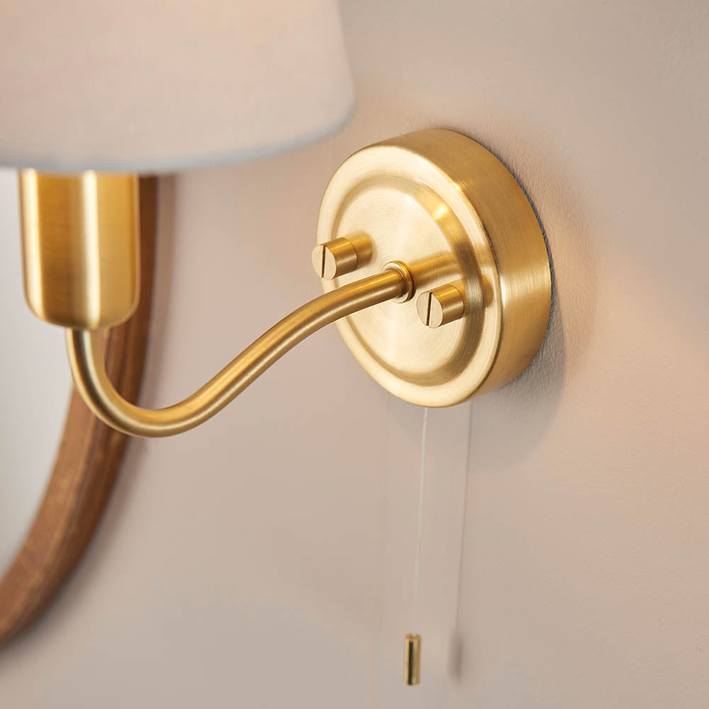 Endon Conway Single Light Wall - Satin Brass Plate & Ivory Fabric