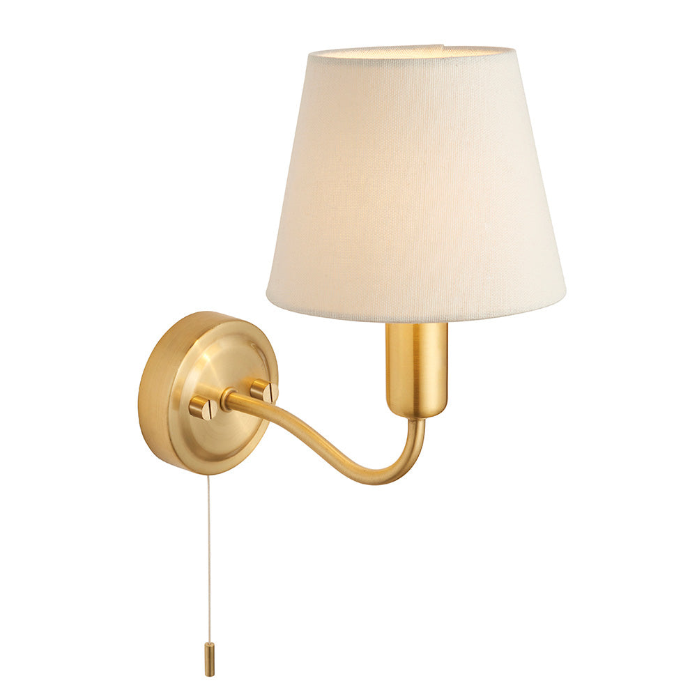 Endon Conway Single Light Wall - Satin Brass Plate & Ivory Fabric