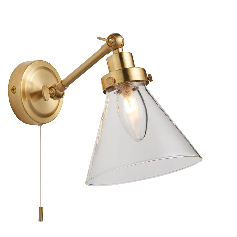 Endon Faraday Single Light Wall - Satin Brass Plate & Clear Glass