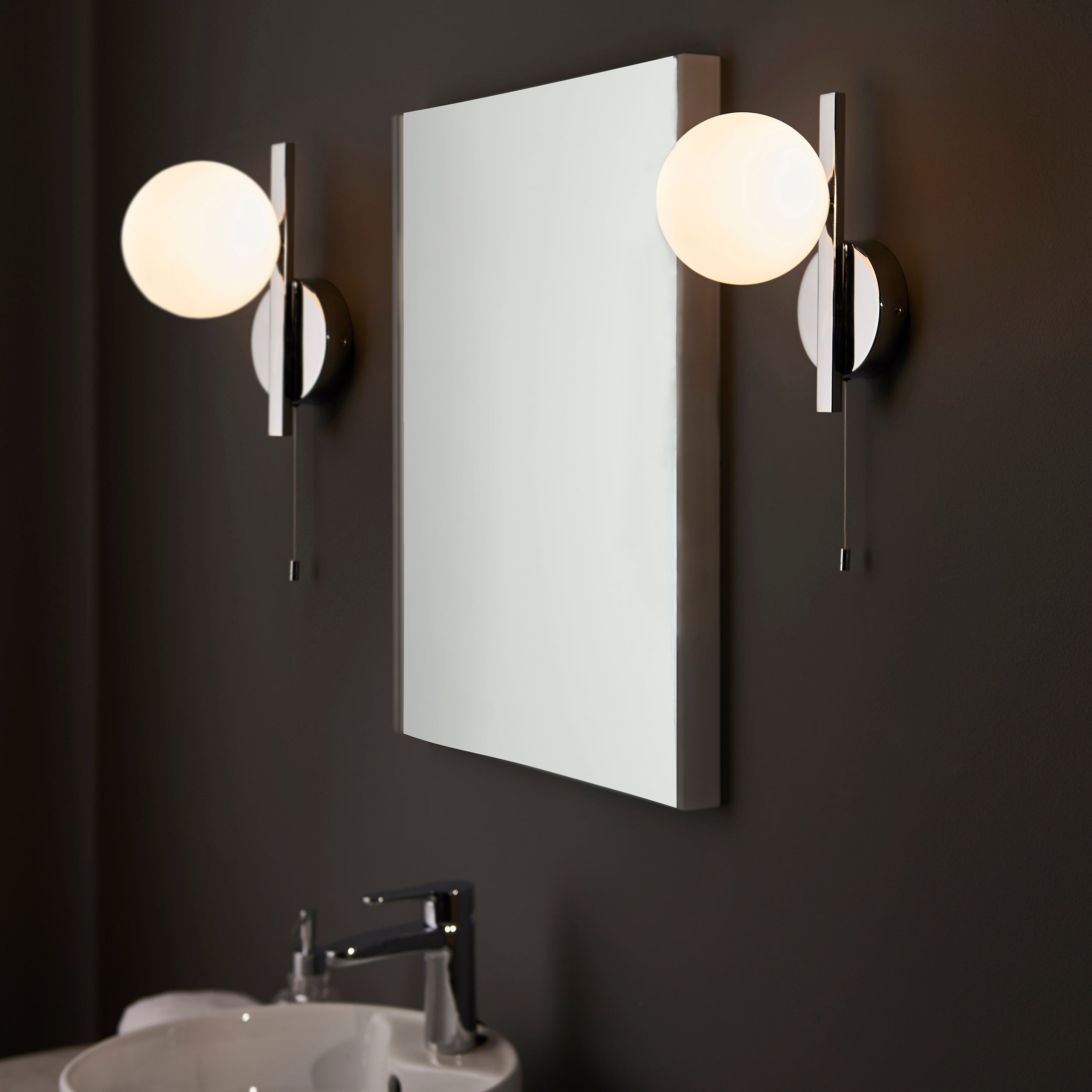 Endon Linear Metal Wall Light - Chrome With White Globe