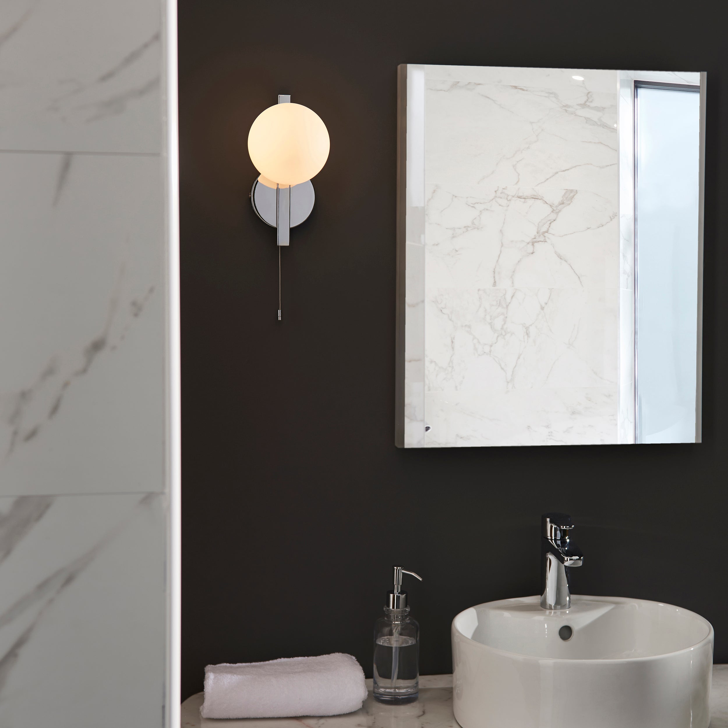Endon Linear Metal Wall Light - Chrome With White Globe