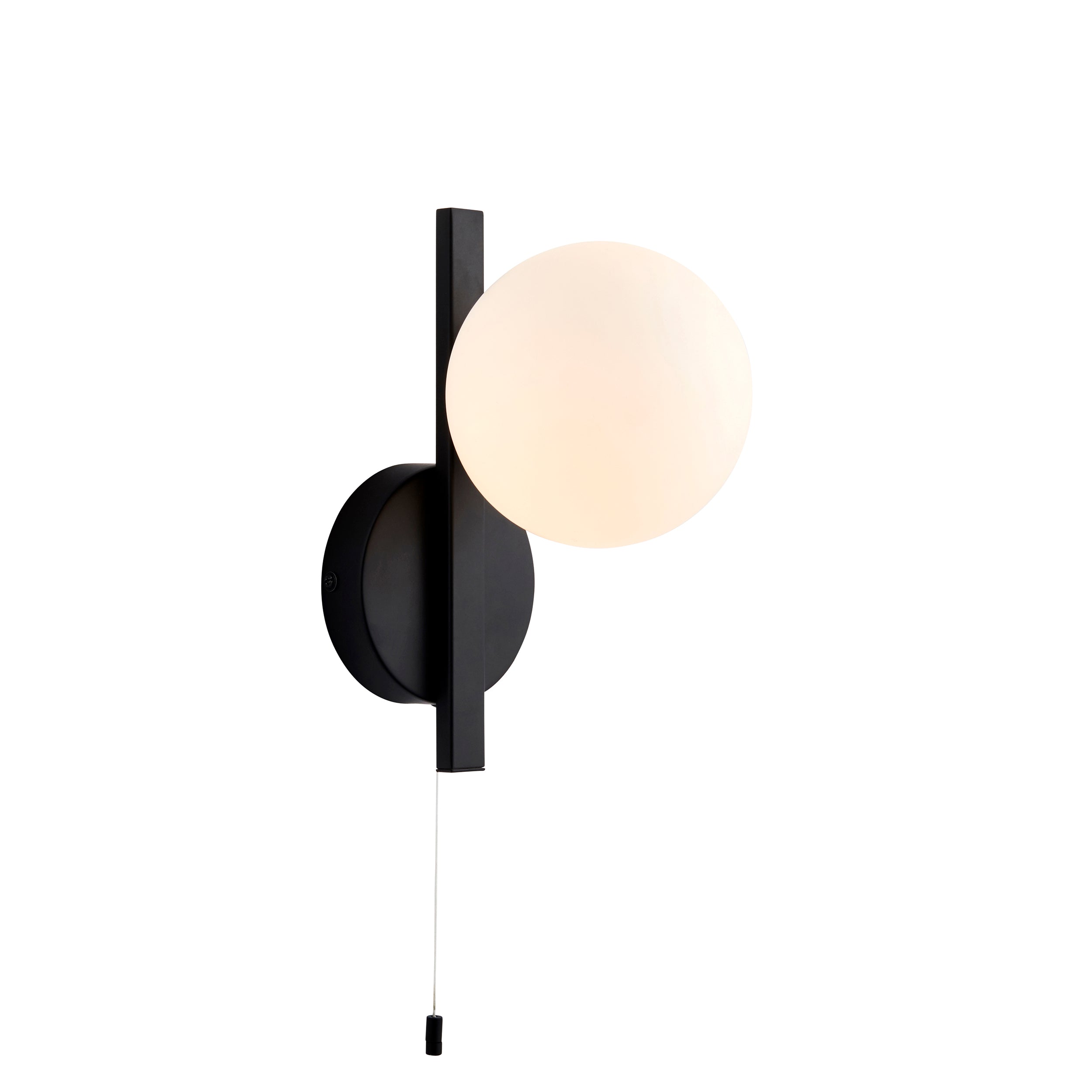Endon Linear Metal Wall Light - Black With White Globe
