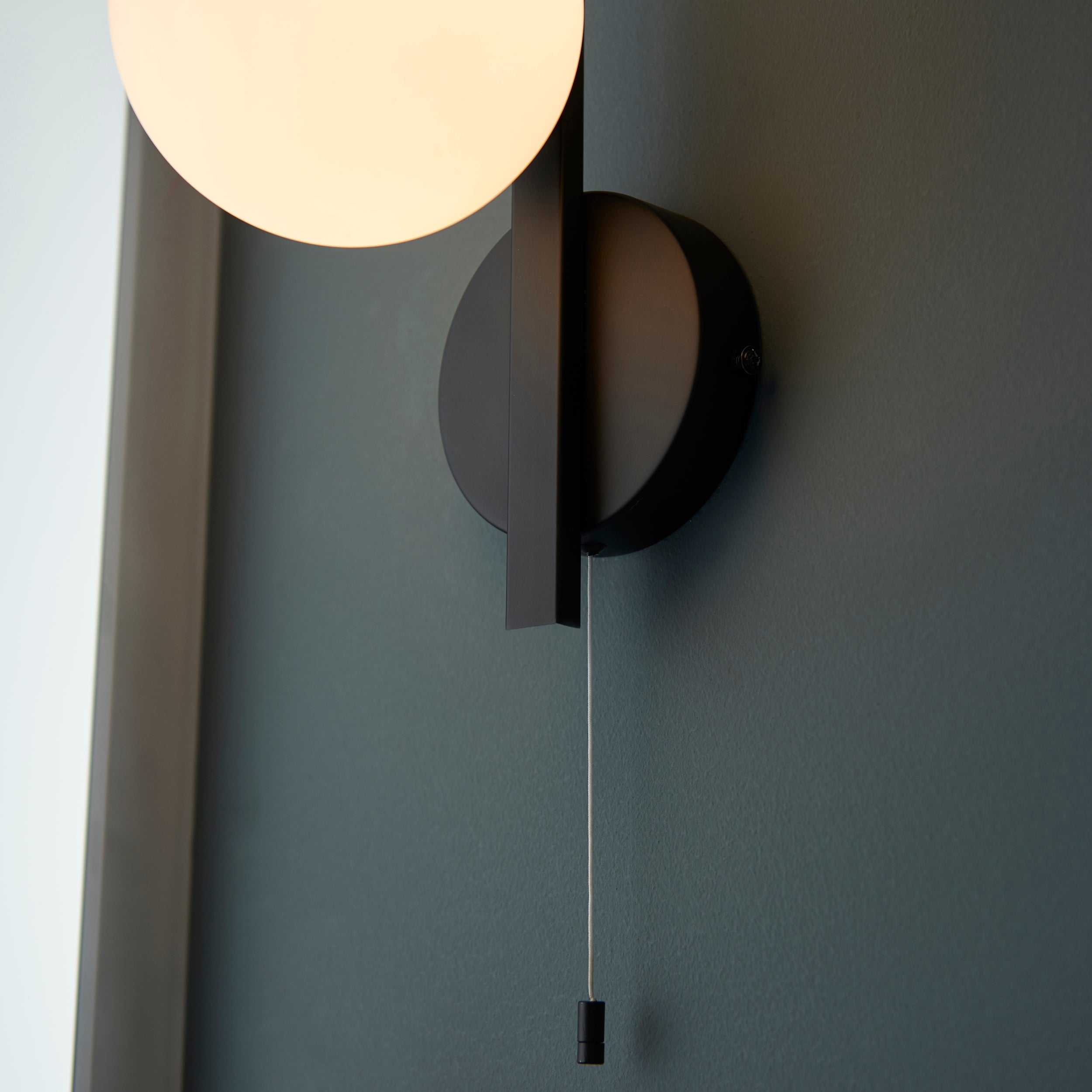 Endon Linear Metal Wall Light - Black With White Globe