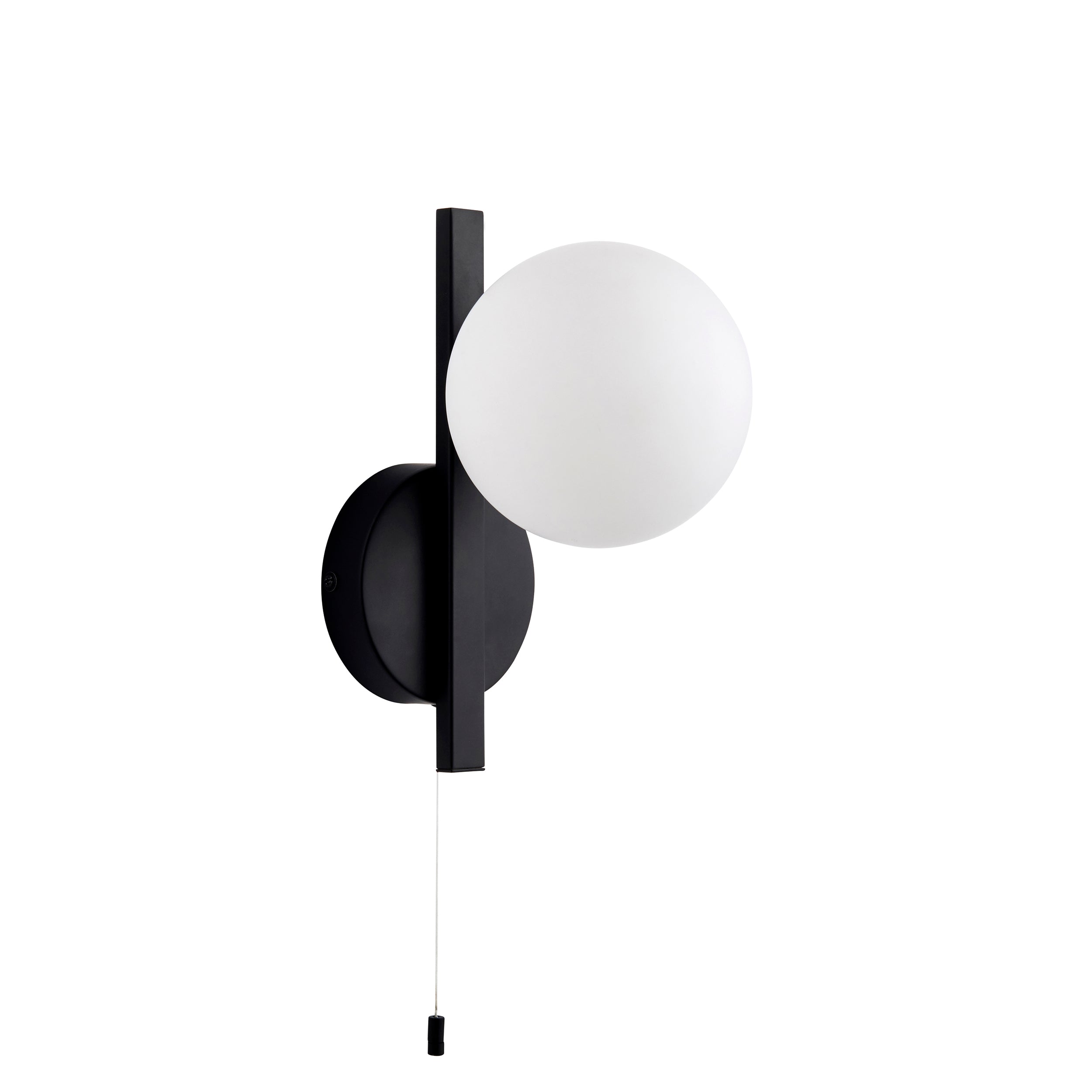 Endon Linear Metal Wall Light - Black With White Globe