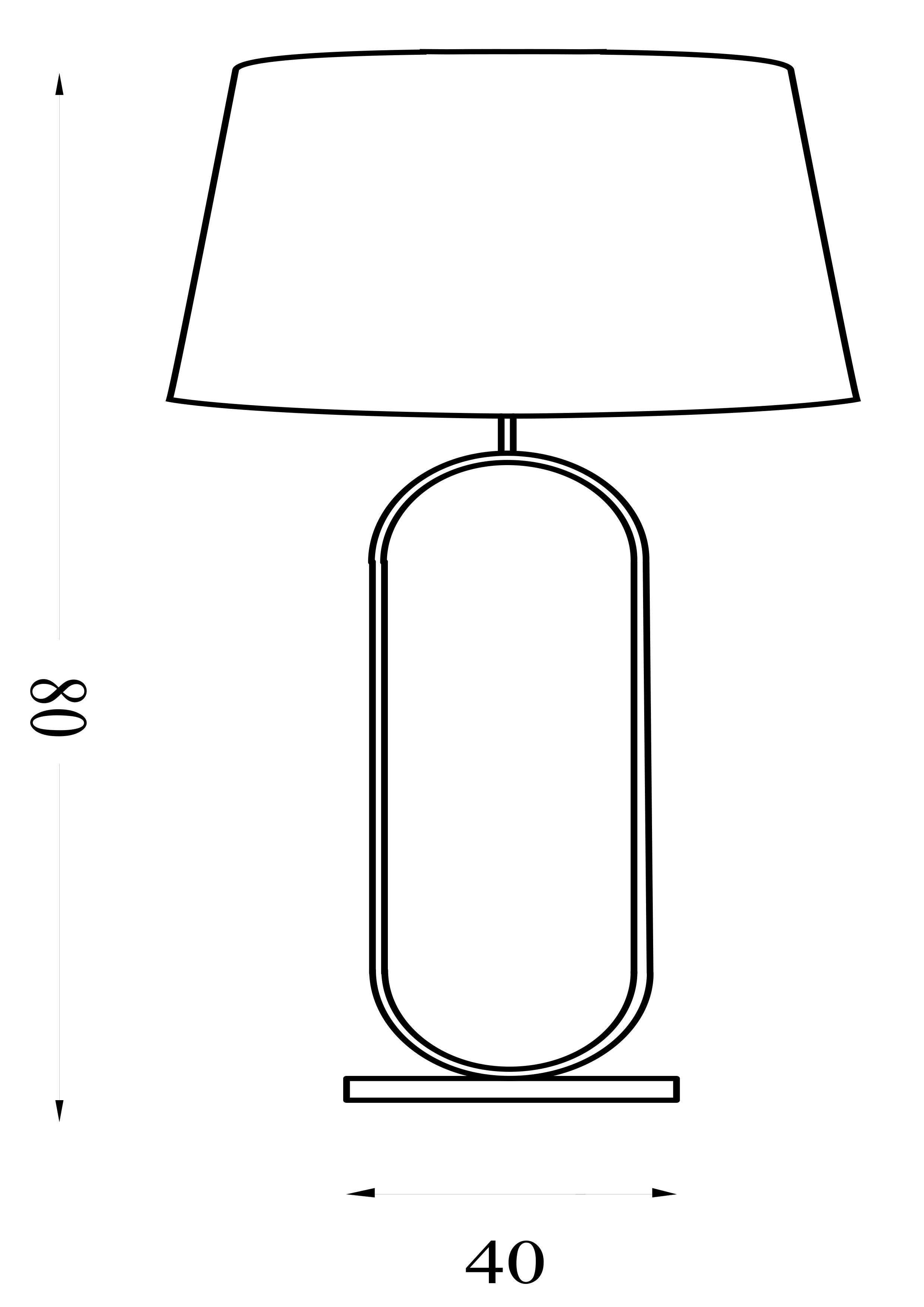 Line drawing of the Modish table lamp showing overall dimensions of 80cm height and 40cm width