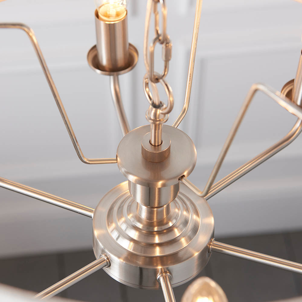 Endon Highclere 6 Light Pendant - Brushed Chrome Plate & Neutral Linen
