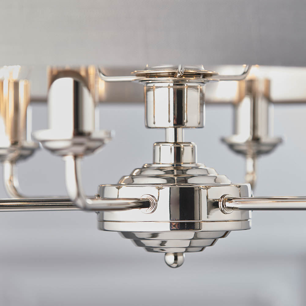 Endon Highclere 6 Light Pendant - Bright Nickel Plate & Charcoal Fabric