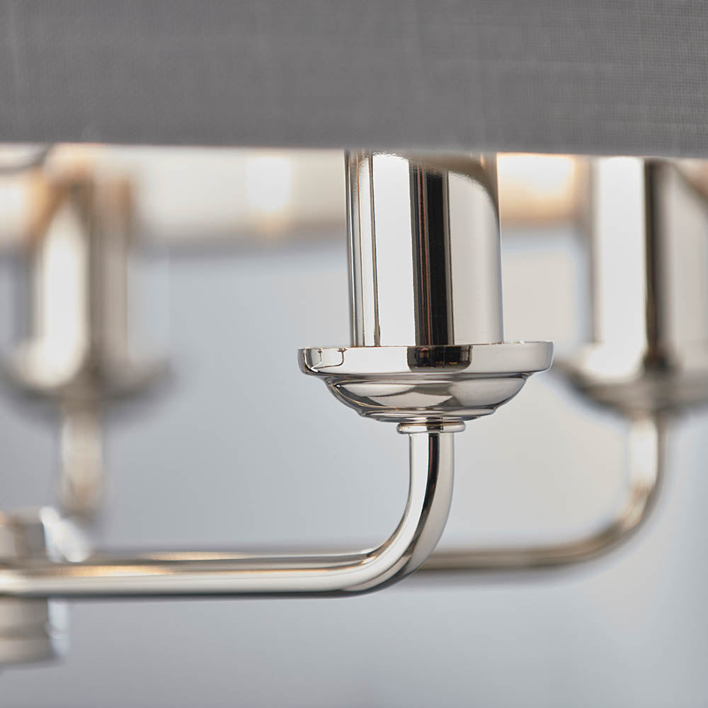 Endon Highclere 6 Light Pendant - Bright Nickel Plate & Charcoal Fabric