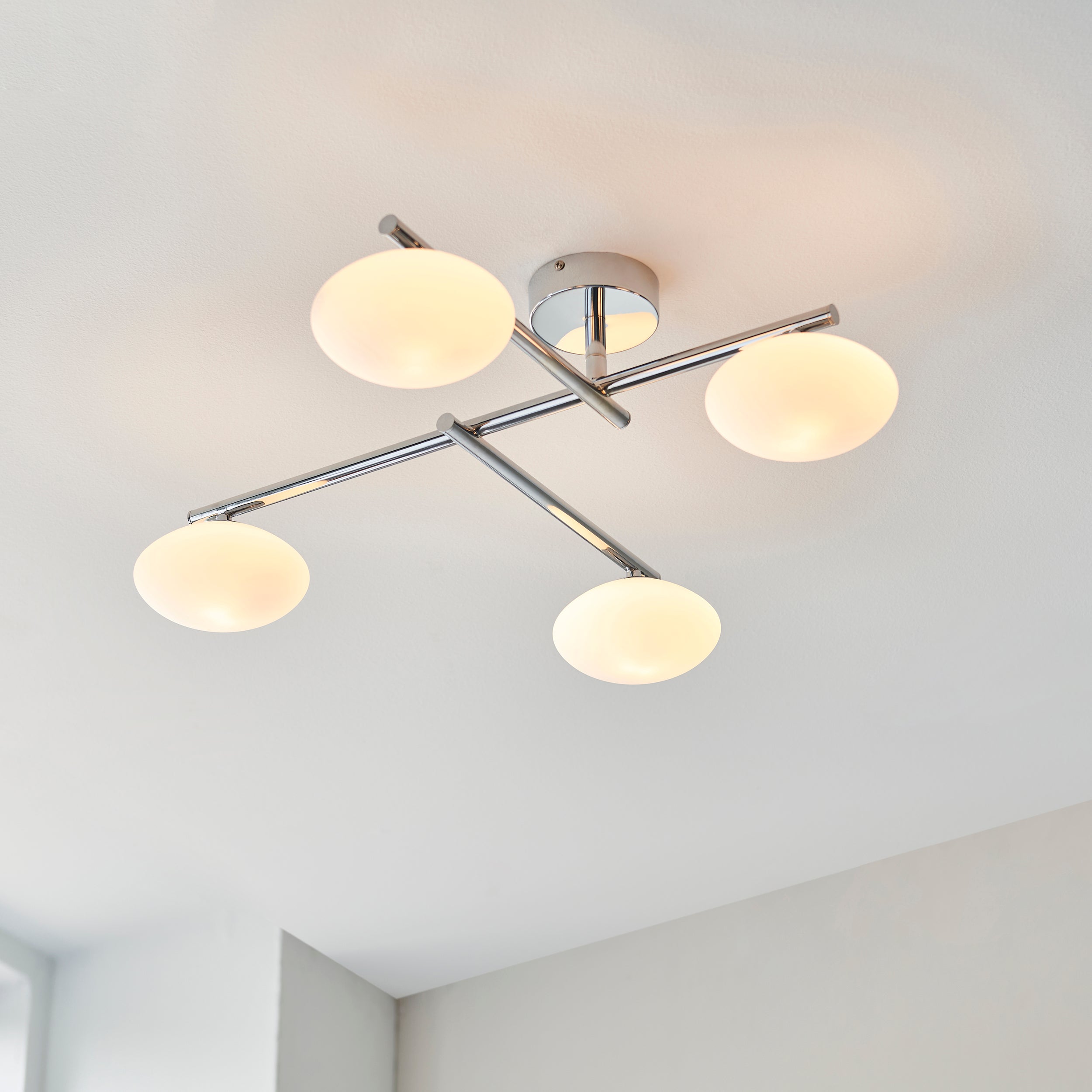 Endon Linear Metal Semi Flush Fitting - Chrome & White Globes