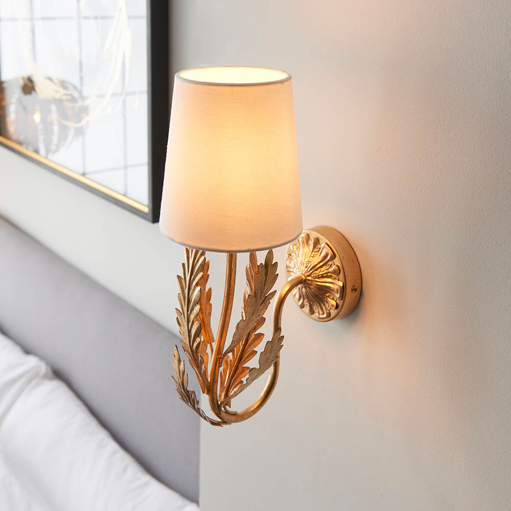 Endon Delphine Single Wall Light - Gold Leaf & Ivory Cotton Fabric