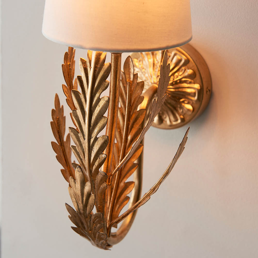 Endon Delphine Single Wall Light - Gold Leaf & Ivory Cotton Fabric