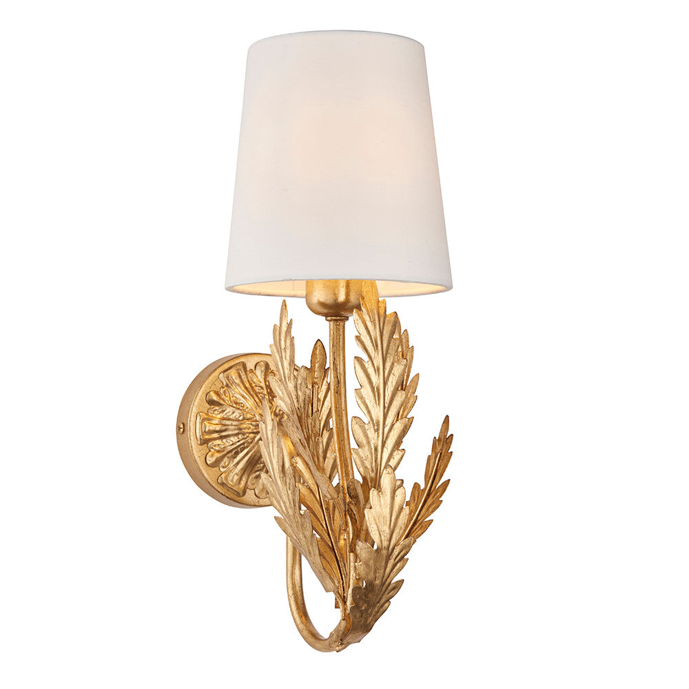 Endon Delphine Single Wall Light - Gold Leaf & Ivory Cotton Fabric