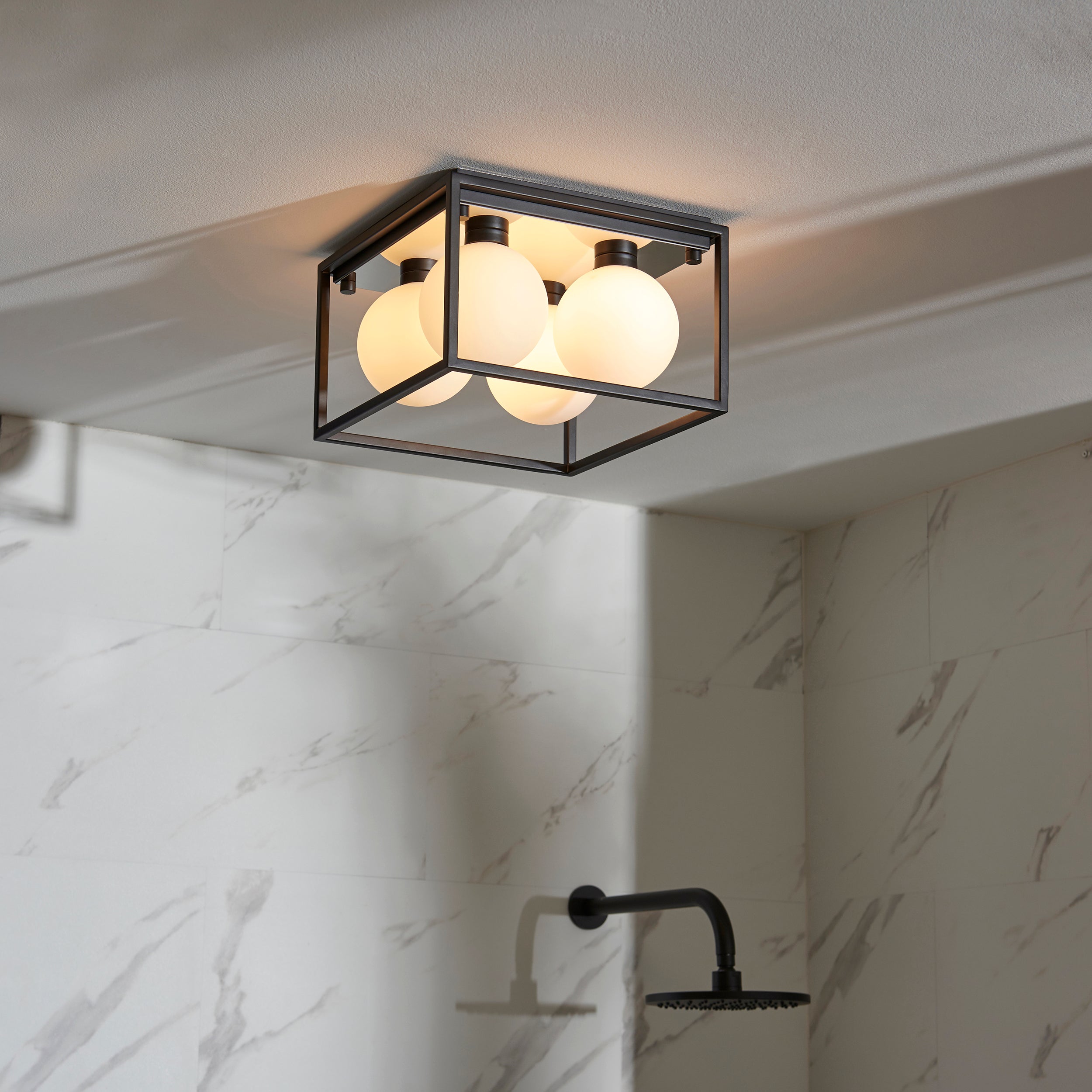 Endon Square Box - Open Framed - Ceiling Light - Black & White Globes