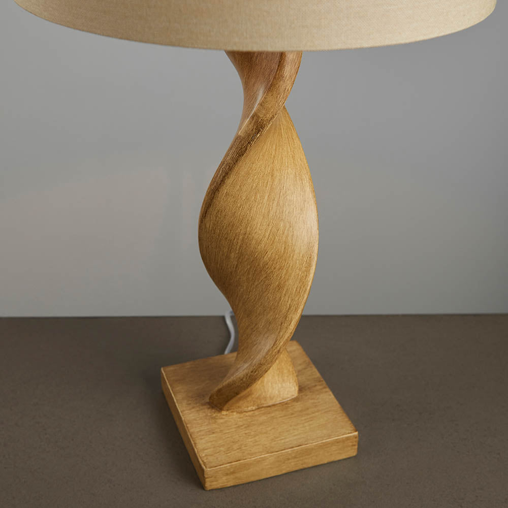 Endon Abia Single Light Table Lamp - Oak Effect Resin & Neutral Linen