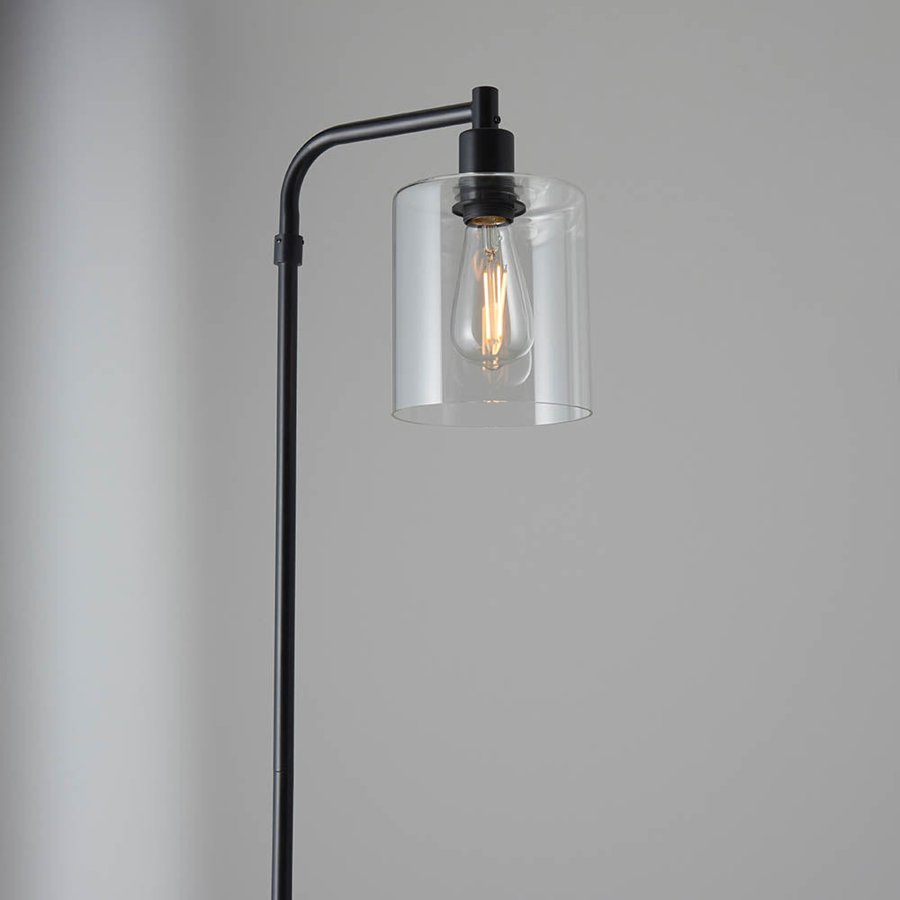 Endon Toledo Single Light Floor Lamp - Matt Black & Clear Glass