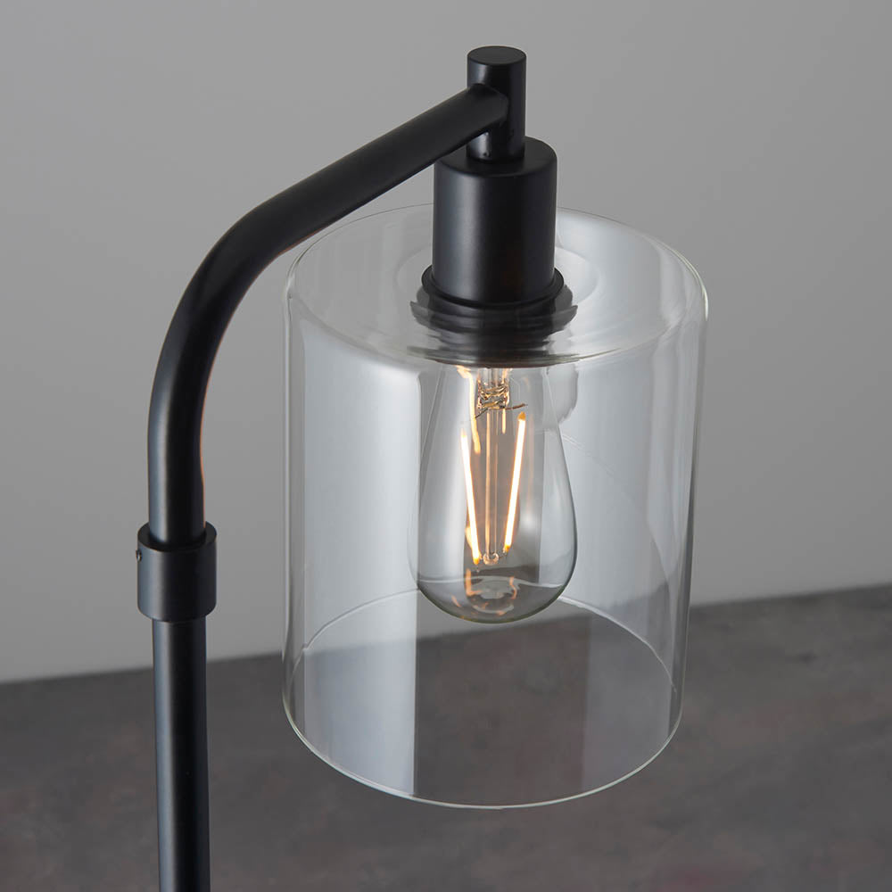 Endon Toledo Single Light Floor Lamp - Matt Black & Clear Glass