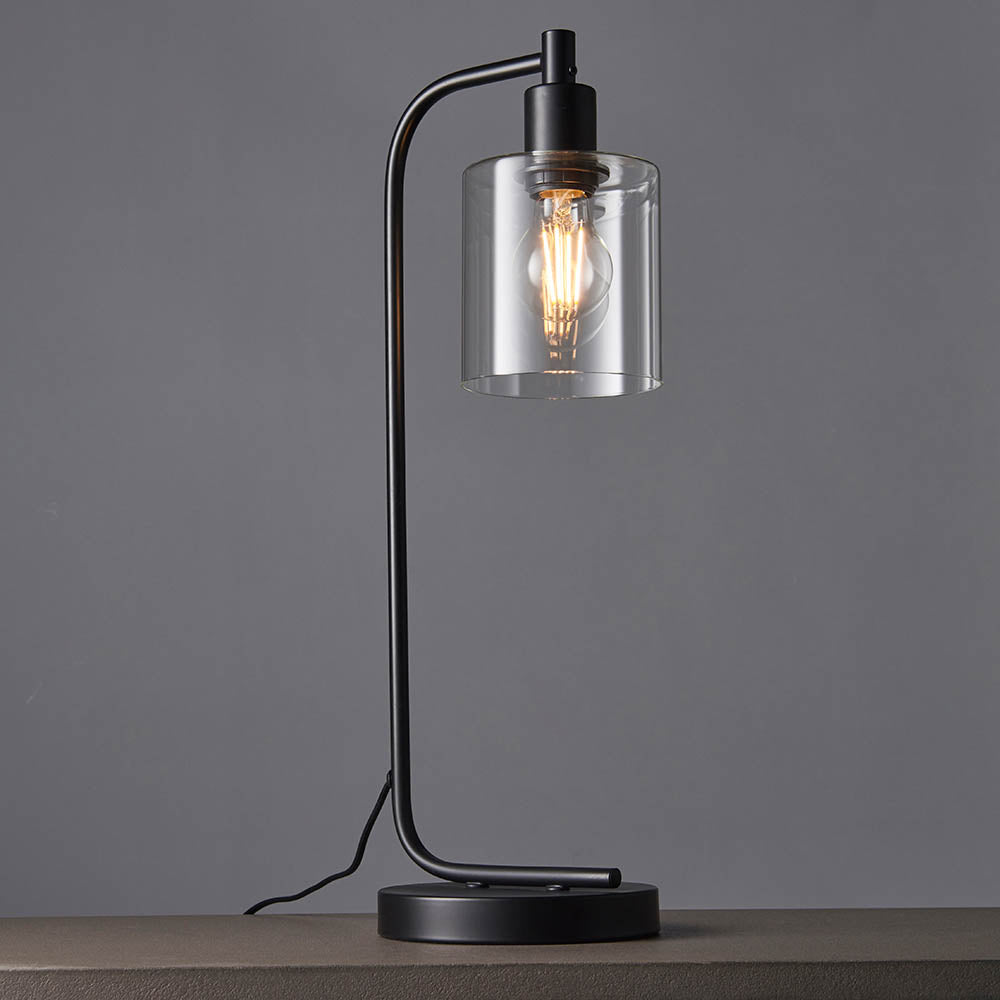 Endon Toledo Single Light Table Lamp - Matt Black & Clear Glass
