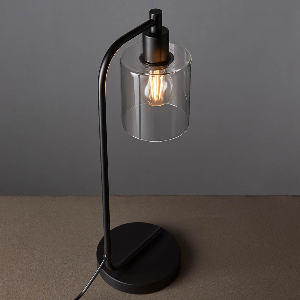 Endon Toledo Single Light Table Lamp - Matt Black & Clear Glass