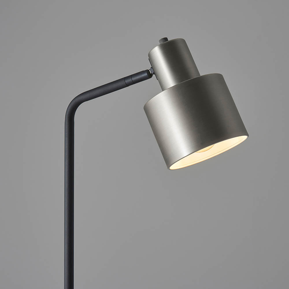 Endon Mayfield Task Single Light Floor Lamp - Brushed Silver Plate Finish & Matt Black
