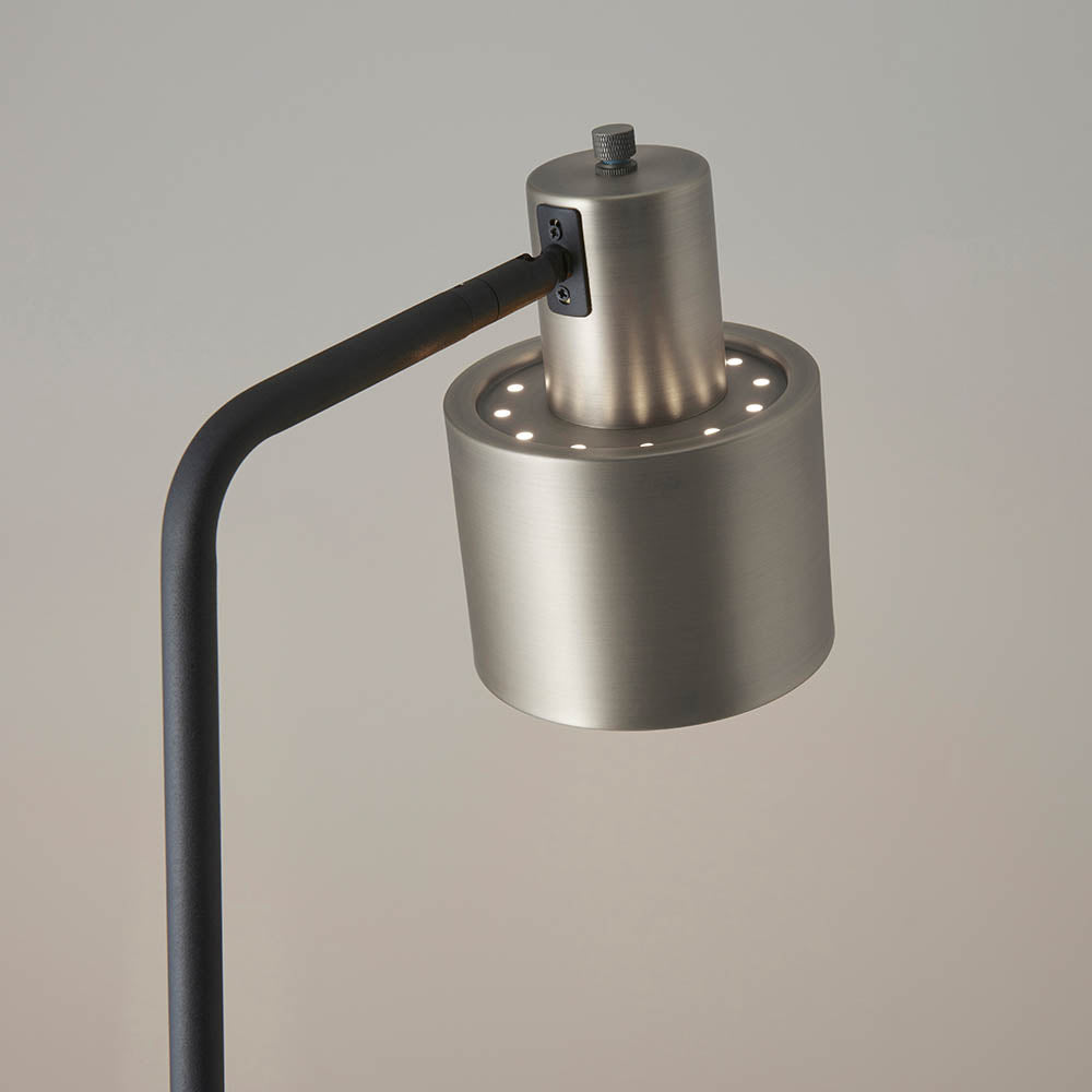 Endon Mayfield Task Single Light Floor Lamp - Brushed Silver Plate Finish & Matt Black