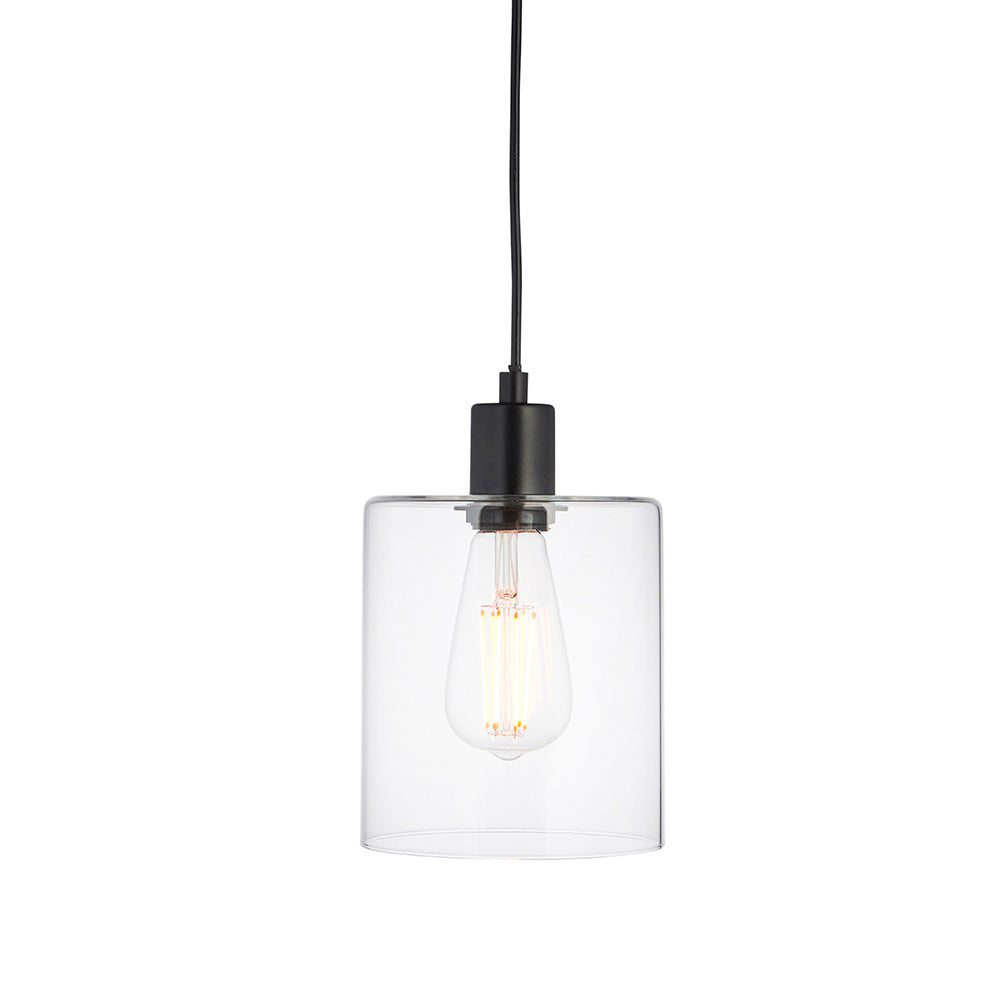 Endon Toledo Single Light Pendant - Matt Black & Clear Glass