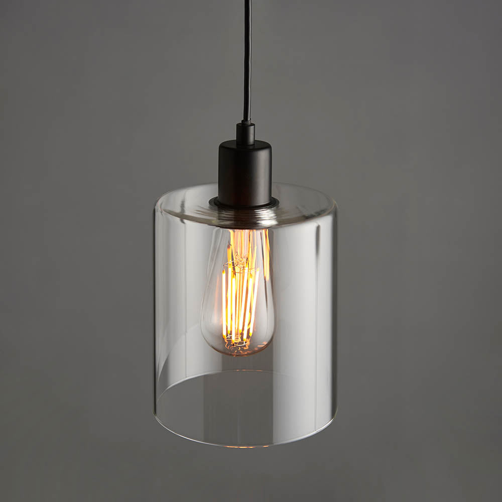 Endon Toledo Single Light Pendant - Matt Black & Clear Glass