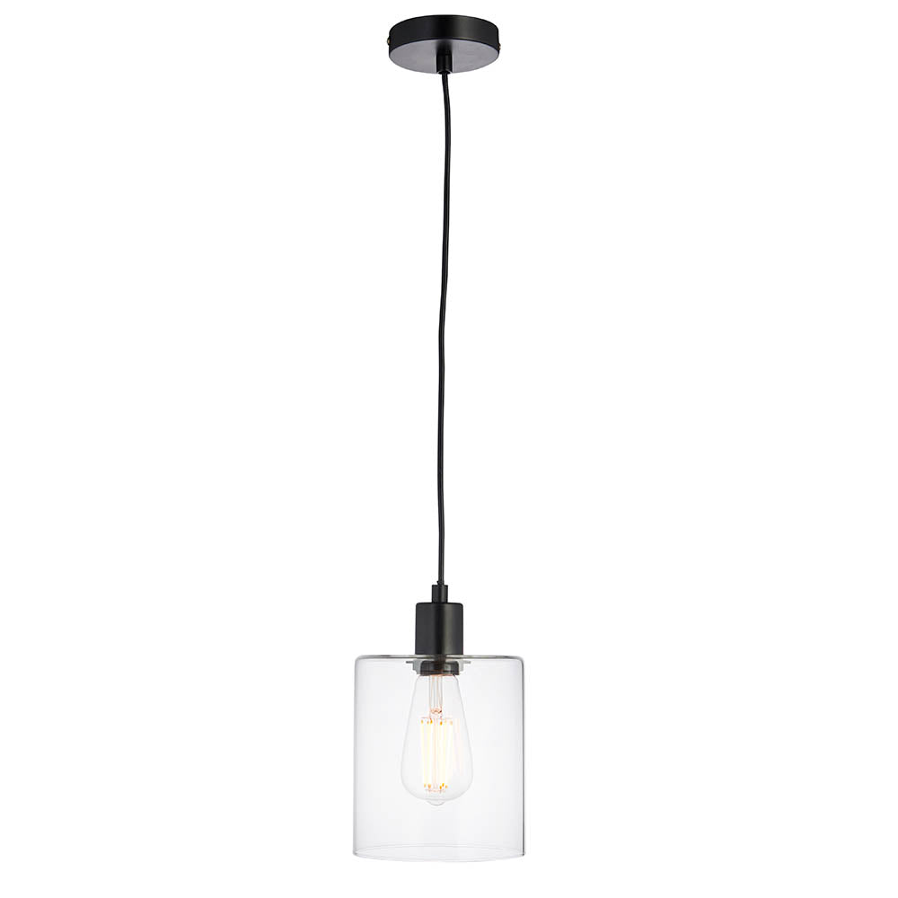 Endon Toledo Single Light Pendant - Matt Black & Clear Glass