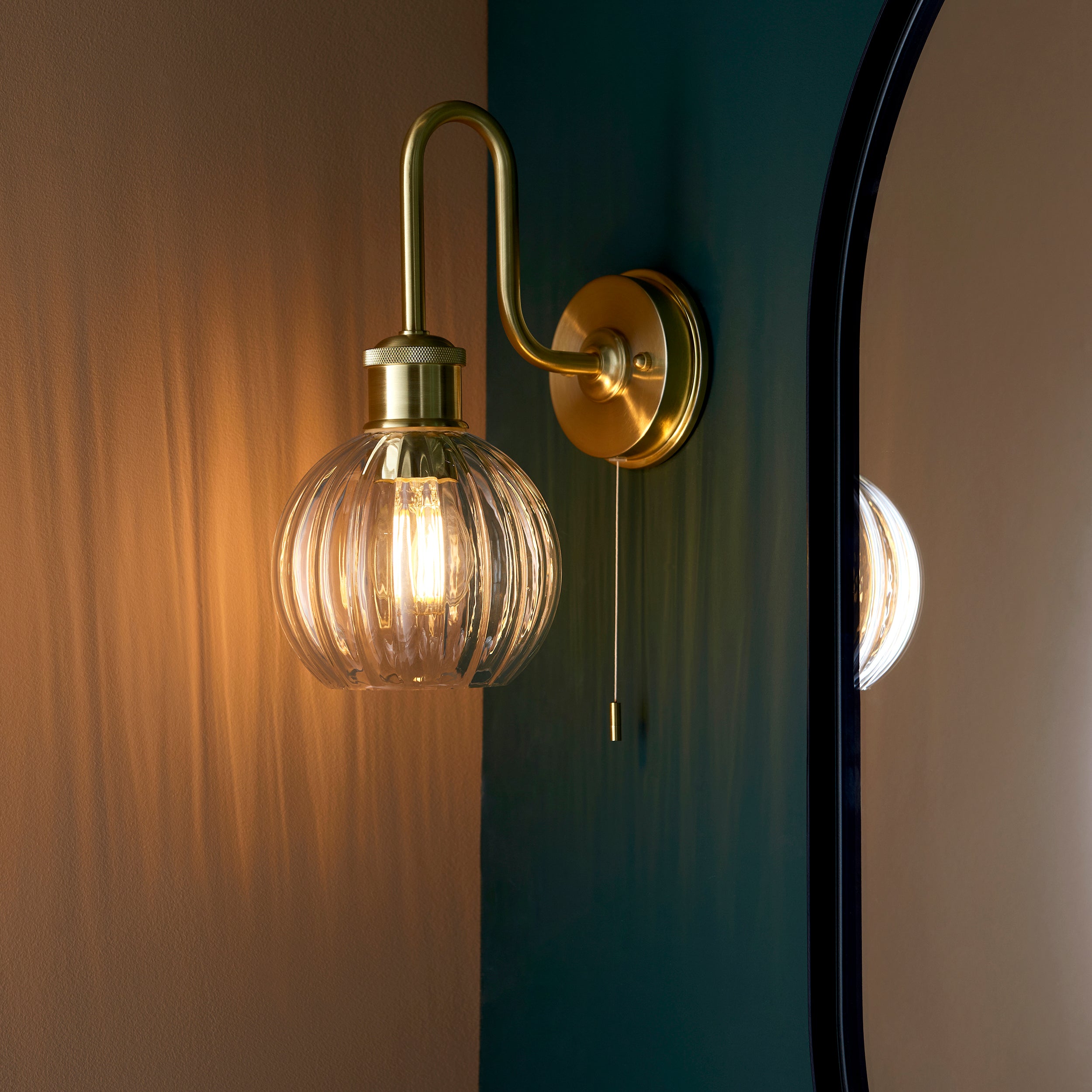 Endon Plush Single Light Wall - Satin Brass & Ribbed Glass