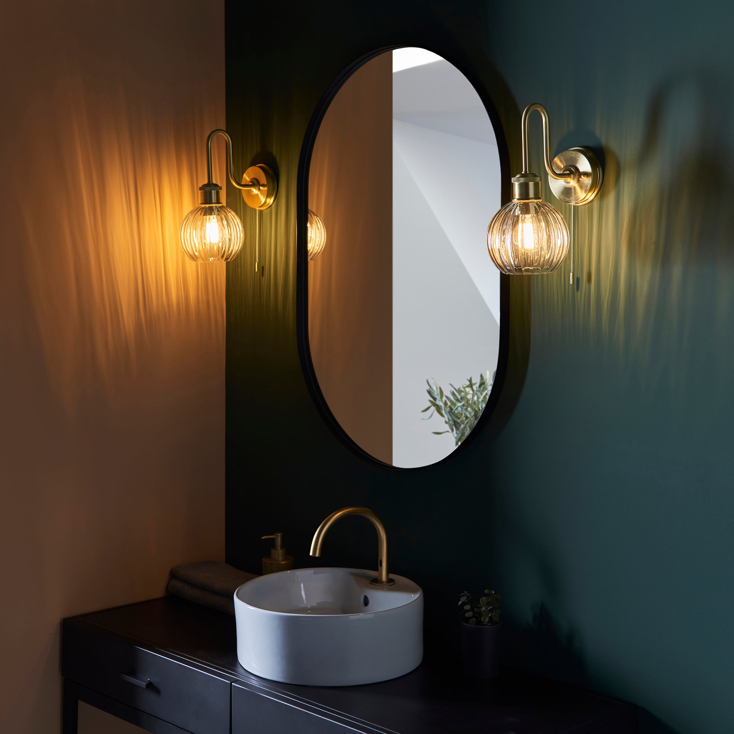 Endon Plush Single Light Wall - Satin Brass & Ribbed Glass
