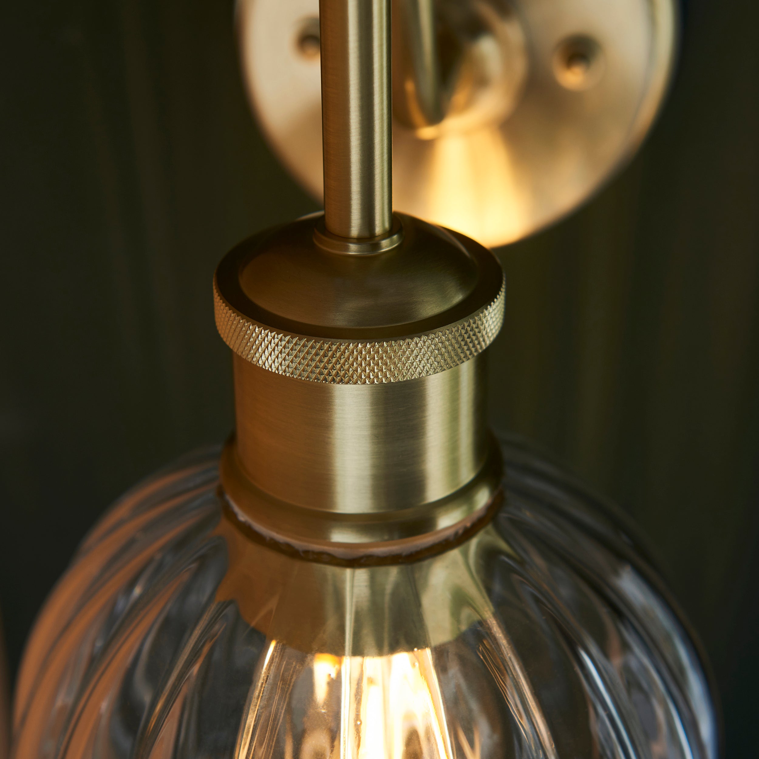 Endon Plush Single Light Wall - Satin Brass & Ribbed Glass