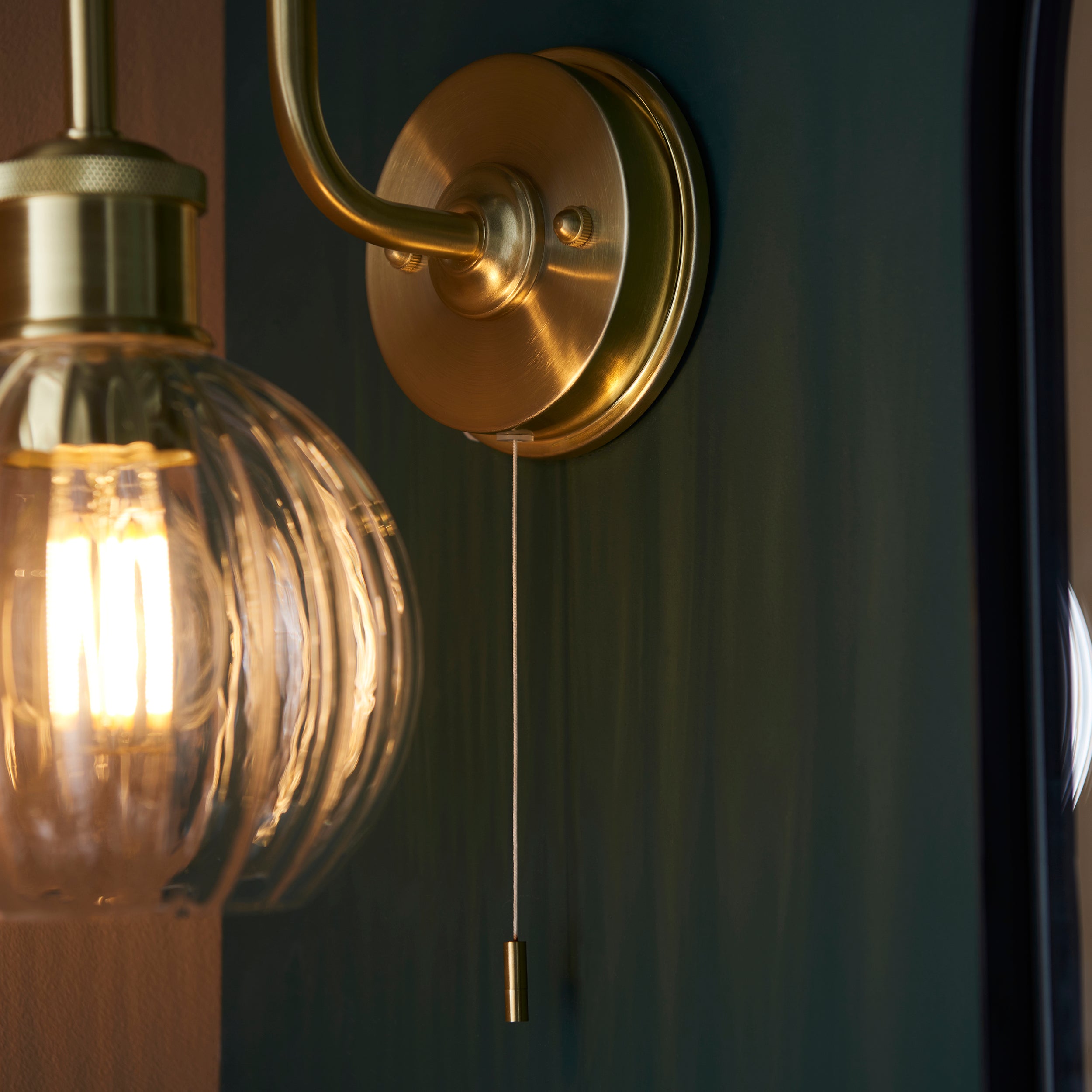 Endon Plush Single Light Wall - Satin Brass & Ribbed Glass