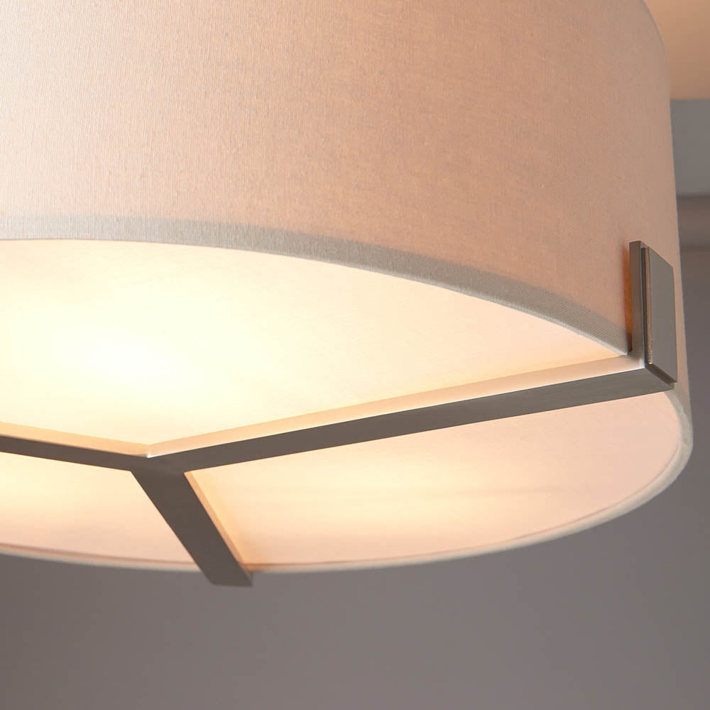Endon Hayfield 3 Light Pendant - Satin Nickel Plate & Slate Grey & Silver Fabric