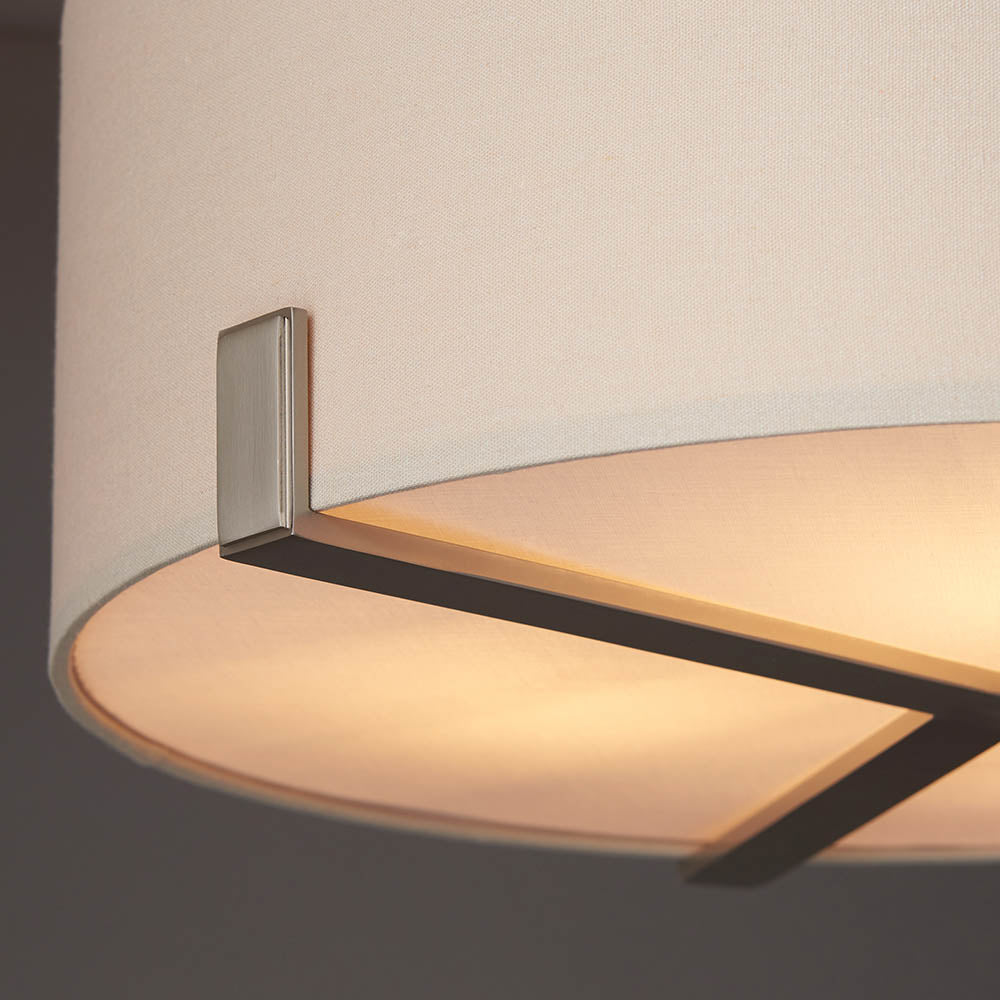 Endon Hayfield 3 Light Pendant - Satin Nickel Plate & Slate Grey & Silver Fabric
