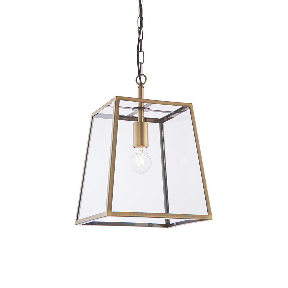 Endon Hurst Single Light Pendant - Matt Antique Brass Plate & Clear Glass