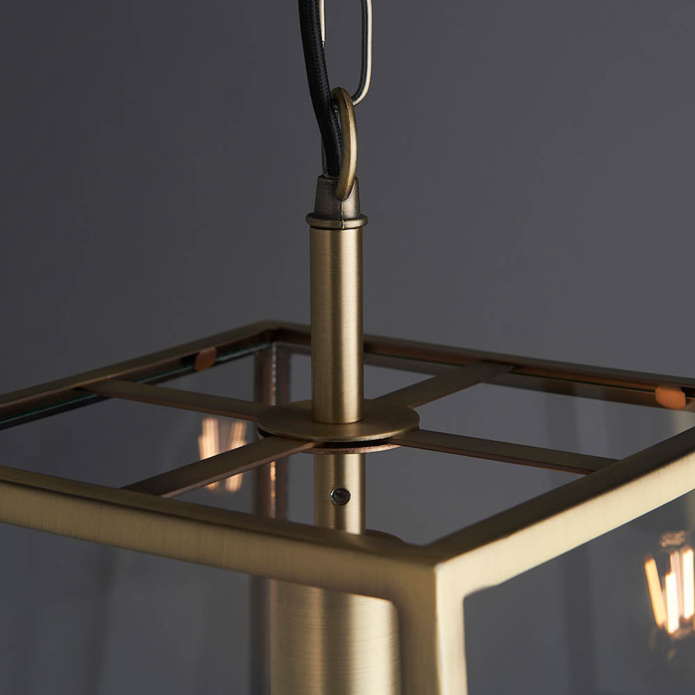 Endon Hurst Single Light Pendant - Matt Antique Brass Plate & Clear Glass