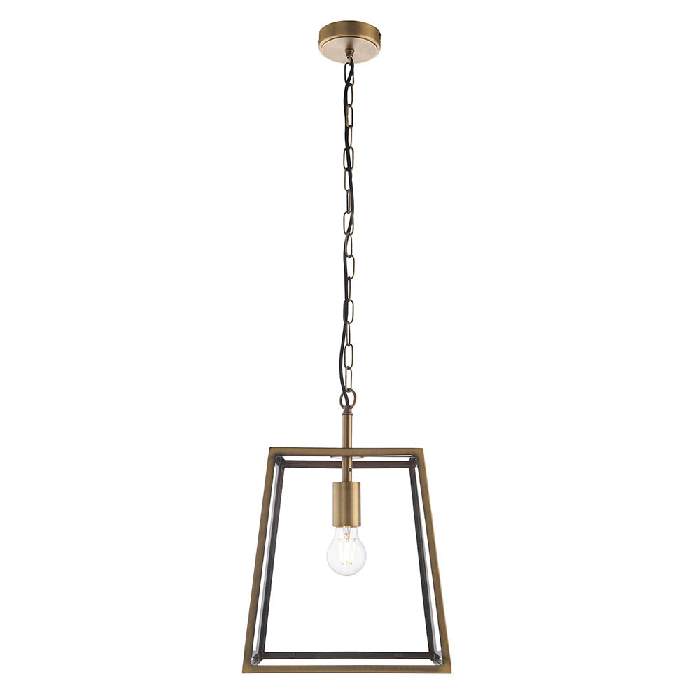 Endon Hurst Single Light Pendant - Matt Antique Brass Plate & Clear Glass
