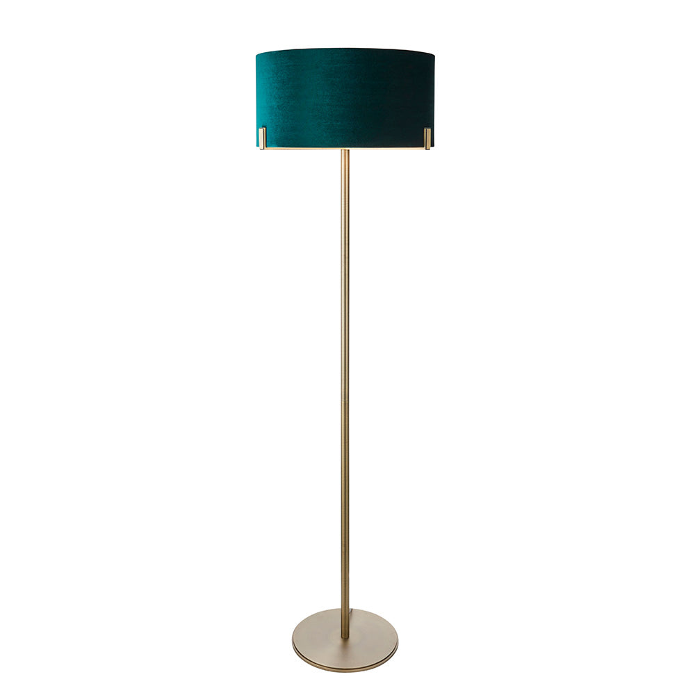 Endon Hayfield Single Light Floor Lamp - Matt Antique Brass Plate & Green Velvet