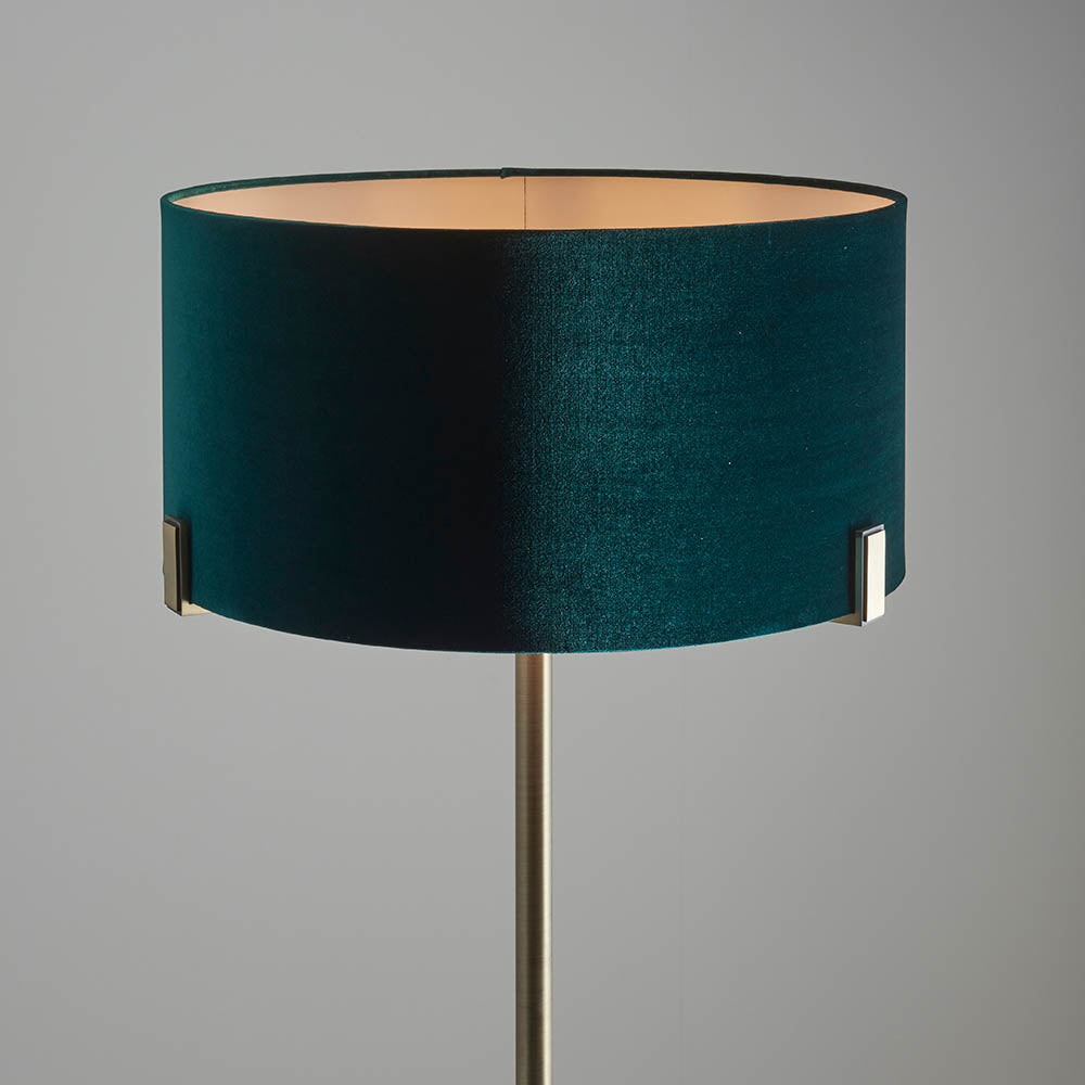 Endon Hayfield Single Light Floor Lamp - Matt Antique Brass Plate & Green Velvet