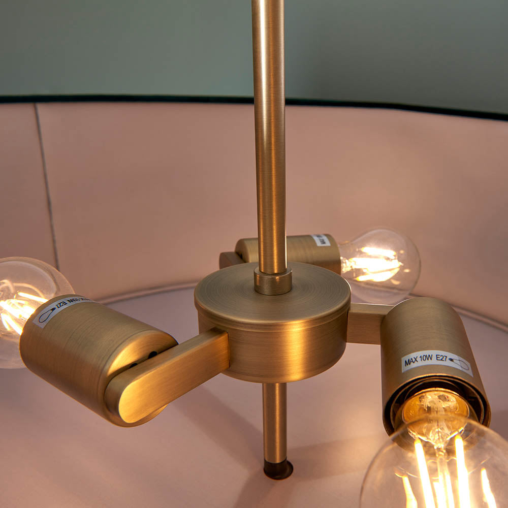 Endon Hayfield 3 Light Pendant - Matt Antique Brass Plate & Green Velvet