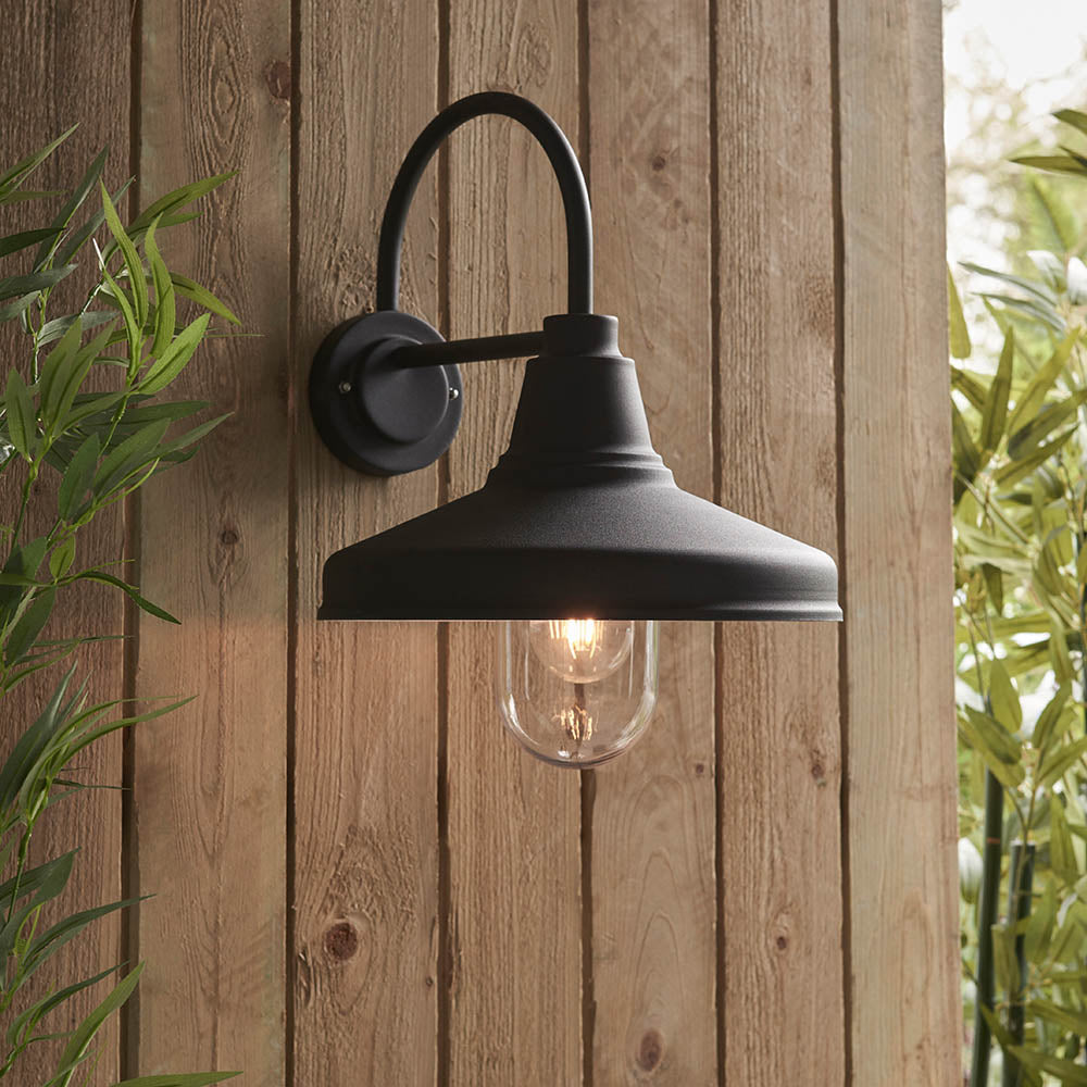 Endon Farmhouse Single Light Wall - Textured Black & Clear Glass